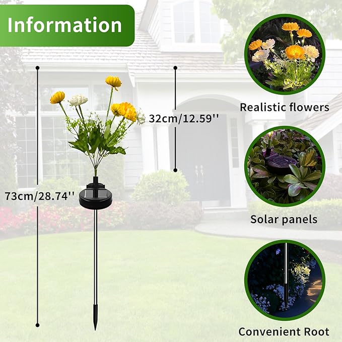 3 Branches Solar Lights,Outdoor Garden Decoration - 7 Snow Lotus Solar Garden Lights,Waterproof Solar Outdoor Lights, Auto On/Off,Garden,Yard Solar Decoration Lights (Yellow, 3 Pack)