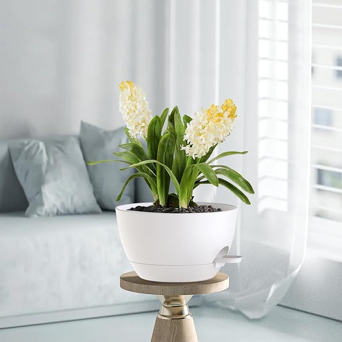 12 Inch Hanging Baskets 2 PC with Chains, Self-Watering Hanging Planters for Indoor Outdoor Plants, Plastic Hanging Flower Pots,White