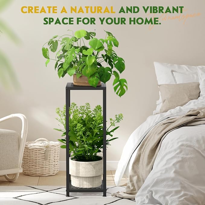 TOSKING 2 Tier Metal Tall Plant Stand Indoor Outdoor ,Multiple Plant Rack Holder Flower Pot Stand Heavy Duty Plant Shelf for Living Room Balcony Garden Patio Bedroom,200 LBS Capacity (Black-30''H)