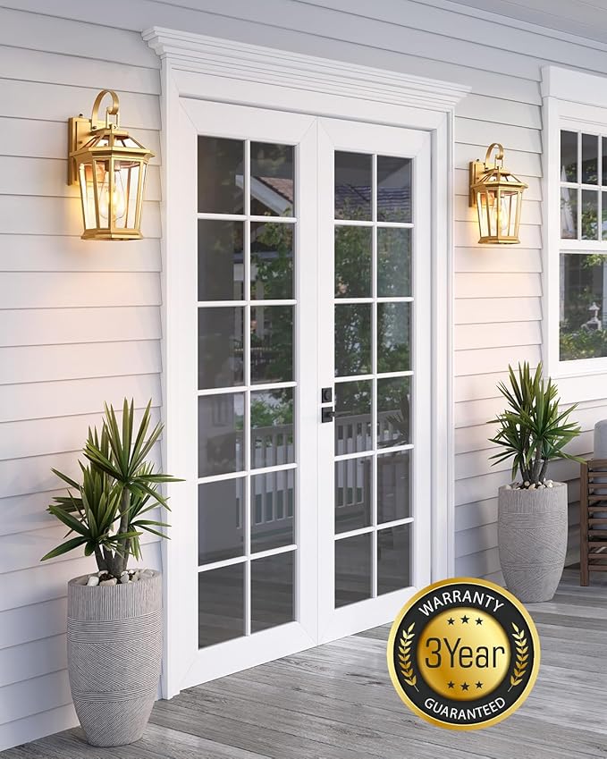 VIANIS Outdoor Porch Lights Wall Mount, Dusk to Dawn Exterior Light Fixture for House, 100% Anti-Rust Aluminum Waterproof Porch Light Outside Wall Lights, Gold Wall Sconce Lanterns for Garage