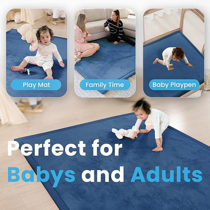 1.3" Thick Baby Play Mat for Floor Playpen, 71x59 Large Foam Tummy Time Mat, Padded Support Soft Plush Nursery Rug for Infant Kids Toddler Crawling Kick Activity (Royal Blue)