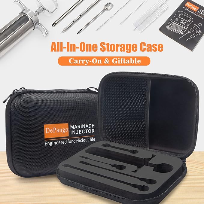 Meat Injector, Stainless Steel Marinade Injector Flavor Syringe Kit with 2-oz Measurement Window for Smoker Food BBQ Grill, Cooking Turkey Chicken Steak Beef Brisket Pork-Chops, 3 Meat Needles