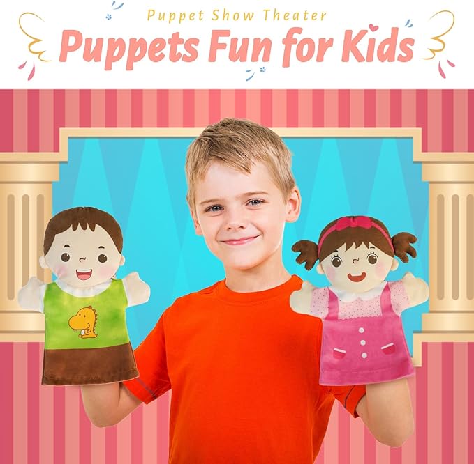 6 Pcs Family Hand Puppets for Kids 9.8 Inch Family Members Puppet Set Mom, Dad, Grandparents, Boy, Girl Soft Plush Hand Puppet Theater Plush Gift Toys for Toddlers Ages 1-3, 4-8 Story Role Play