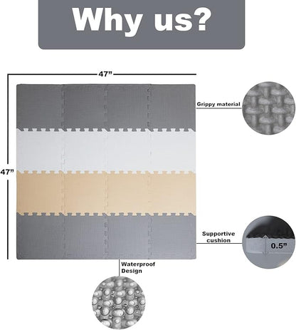 Angels Soft Foam Baby Play Mats Tiles 32 pcs Set covers over 46x46- Playmat Multi Use, Create & Build A Safe Area Interlocking Jigsaw Puzzle eva Non-Toxic Floor for Toddler Infant Kids Toy Room & Yard