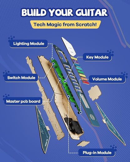 Science Can Kids Electric Guitar Toy DIY Assembly Kit for Ages 3-8, STEM Learning Musical Instrument, Easy to Build, Music Education Gift for 5 6 7 8 9 Boys & Girls