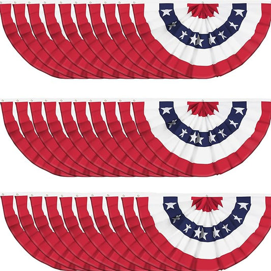 USA Pleated Fan Flag American US Bunting Flag Patriotic Half Fan Banner Flag with Canvas Header and Brass Grommets for 4th of July Memorial Day Indoor Outdoor Decoration (30, 1.5x3 Feet)