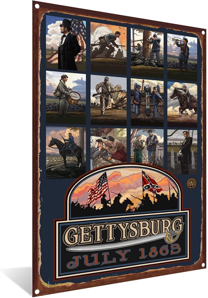 Gettysburg Civil War Collage Rustic Metal Art Print from Travel Artwork by Artist Paul A. Lanquist 8.5" x 11.5"