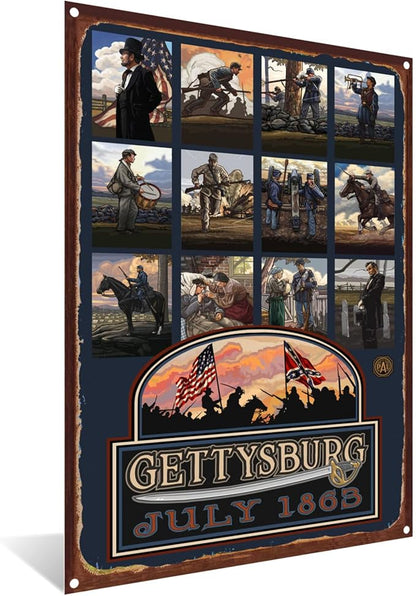 Gettysburg Civil War Collage Rustic Metal Art Print from Travel Artwork by Artist Paul A. Lanquist 8.5" x 11.5"