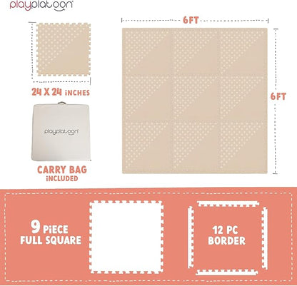 Play Platoon Large Baby Play Mat for Floor 9 Tile 72 x 72 in - Extra-Thick Interlocking Foam Tiles 24 x 24 in - Soft Puzzle Mats for Playroom - Neutral Playmat Rug for Kids - Triangle
