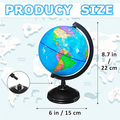 6'' Geographic World Globe,Kids Educational Globes with Stand,Decorative Rotating World Map Globes Decor,Political Globe for Child Classroom Geography Teaching,Kids Room