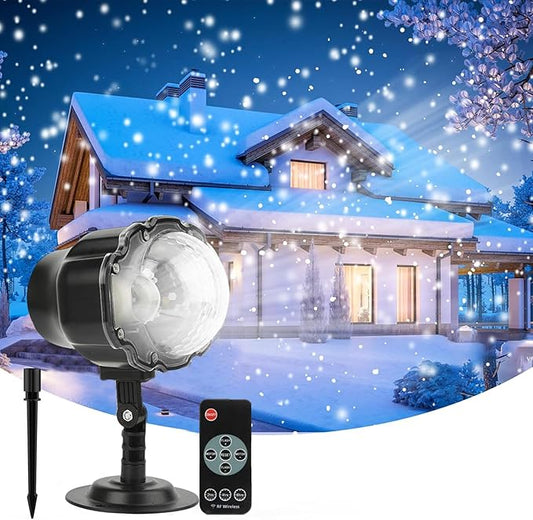 Christmas Snowfall Projector Light, Yokgrass LED Snow Projector Outdoor Holiday Lights IP65 Waterproof with Remote Control Dynamic Falling Snow Effect for Garden, Party, Halloween Landscape Decoration