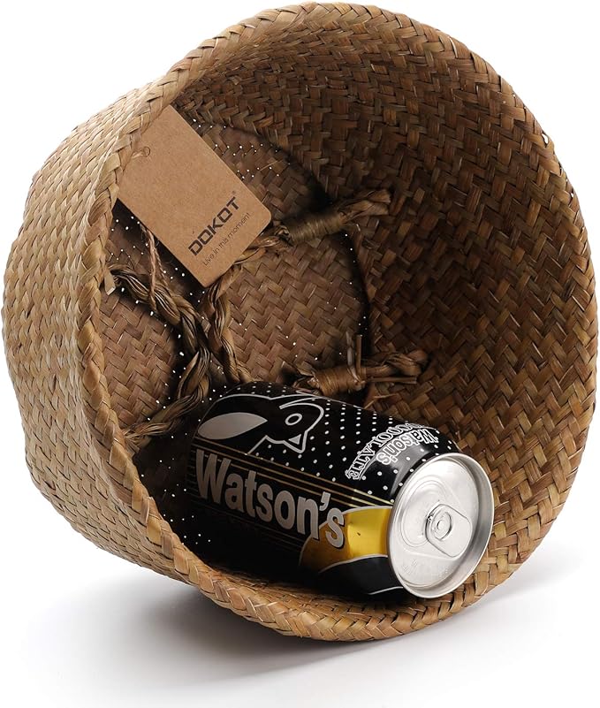 DOKOT Seagrass Plant Basket with Handles, Woven Storage Basket, 7inch Diameter x 8inch Height