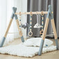 Wooden Baby Play Gym Foldable Gym Frame Activity Gym Hanging Bar with 5 Toys Natural for Newborn Baby (Foldable Grey)