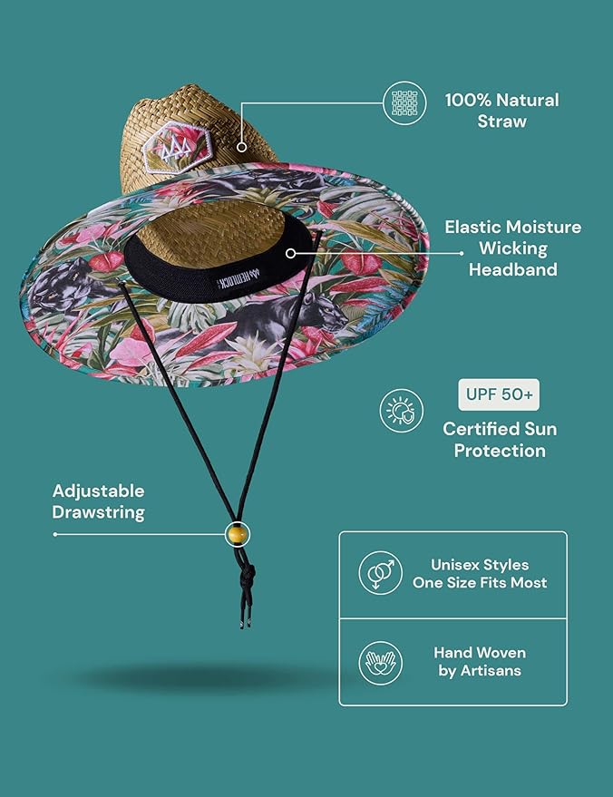 Straw Hat for Men & Women | Lifeguard Hat, Beach Hat & Sun Hat | UPF 50+ Wide Brim for Sun Protection | One Size | Hemlock