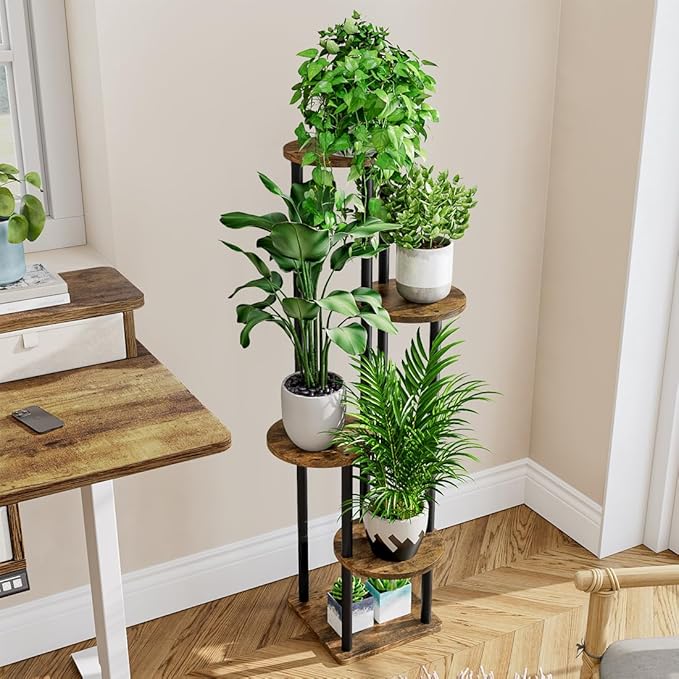 AZERPIAN Plant Stand Indoor 5 Tier Metal Plant Shelf for Multiple Plants Corner Tall Flower Holders for Living Room Balcony Bedroom Patio Garden (Black, 5 Tier)