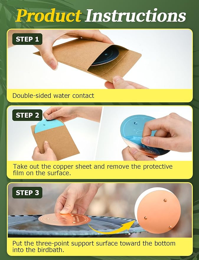 Mellbree Bird Bath Copper Disk, 0.6mm Reinforced 99.99% Pure Copper Cleaning Disk with Triple-Point Support for Physical Safe Clean Water All-Season, Universal Fit for Outdoor Birdbaths, Bowl