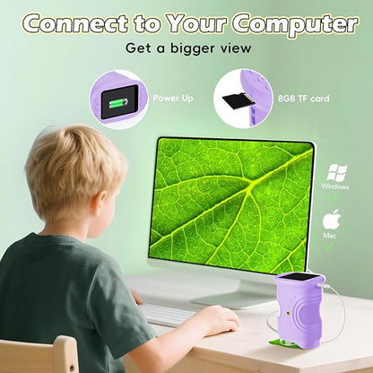 Kids Digital Microscope 1000X Zoom, Mini Pocket Handheld Microscope with Camera/Video/Telescope Function, Portable Outdoor Travel Toys for Boys Girls 3-8 Years STEM Gifts, 8GB SD Card Included