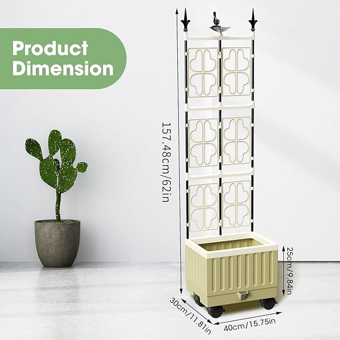 Tomato Planter Box with Trellis, 62" Self Watering Planter Trellis for Climbing Plants Outdoor, Raised Garden Bed for Garden Vegetables Flowers Herbs Indoor Outdoor