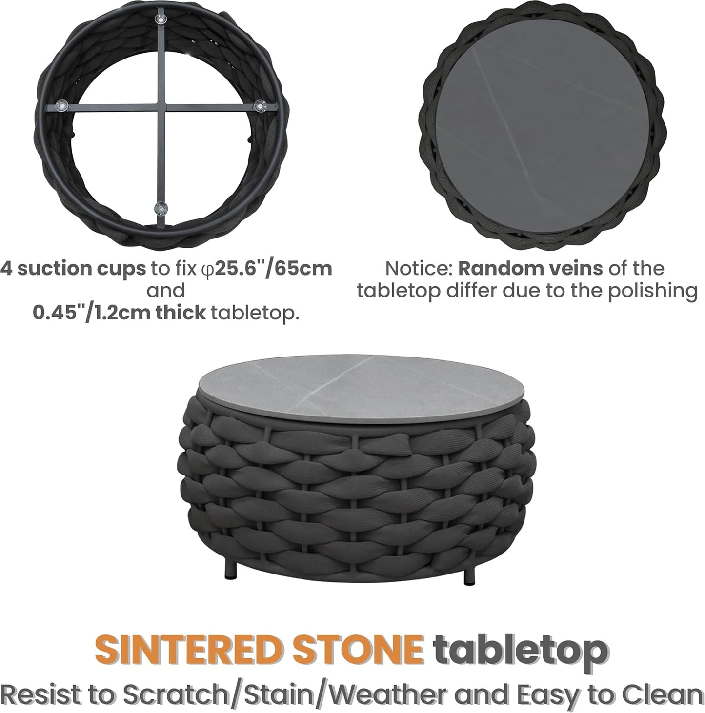 Aluminum Outdoor Patio Couch Set: 5 Pieces Woven Rope Porch Furniture Sofa Set - Metal Modern Deck Conversation Set - All Weather Assembled Courtyard Seating for Backyard Hotel Resort, Dark Grey