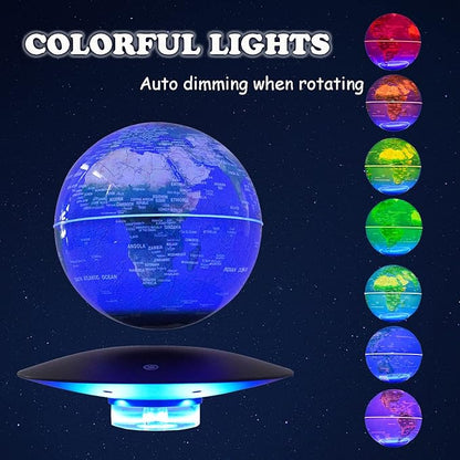 6" Magnetic Levitation Floating Globe Anti Gravity Rotating World Map with LED Light 7 Colors Display Floating Globe for Children Educational Gift Home Office Desk Decor (Blue-UFO Base)