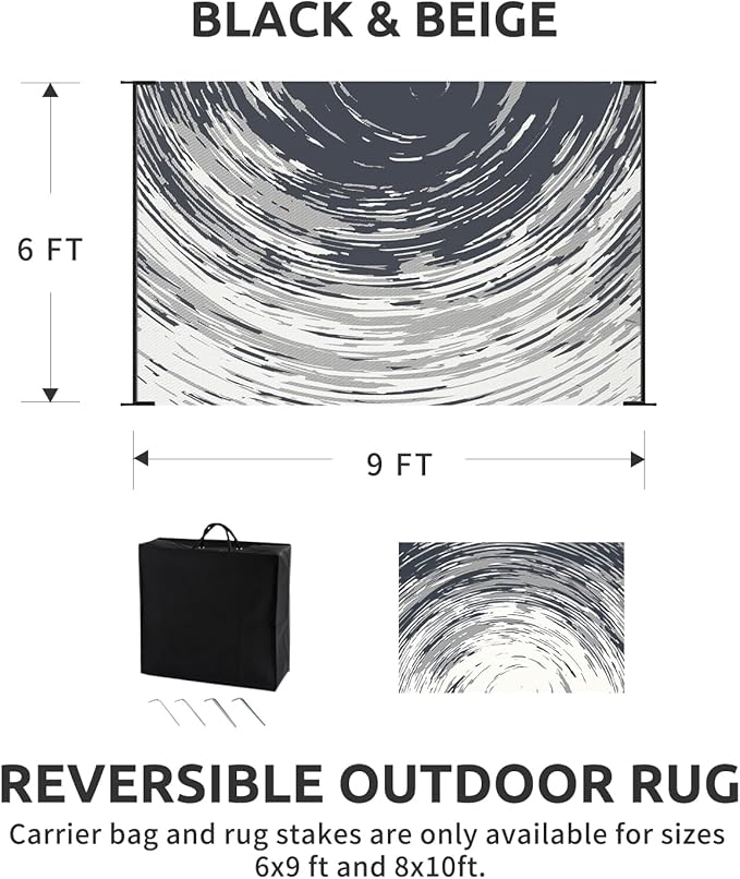 COCOER Modern Outdoor Rug 6x9 Reversible-Waterproof Outdoor Patio Rug-Quick Dry Outdoor Area Rugs Indoor Outdoor Rugs-Outside Rug Patio Decor for Porch Deck Balcony Backyard