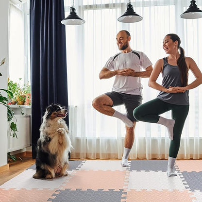 12x12x1 Inch EVA Thick Interlocking Foam Floor Tiles Puzzle Exercise Mat Play Foam Mats for Boys Girls Baby Pets Home Classroom Nursery Gym (Beige, Grey, White)