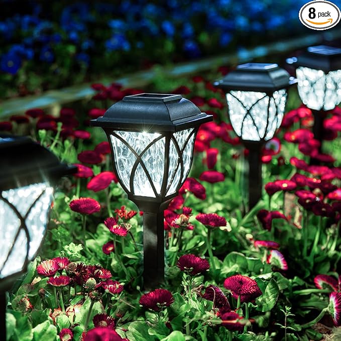 GIGALUMI Solar Lights Outdoor Waterproof, 8 Pack LED Solar Garden Lights, Solar Lights for Outside, Garden Decor for Yard, Patio, Landscape, Planter, Walkway (Cold White)