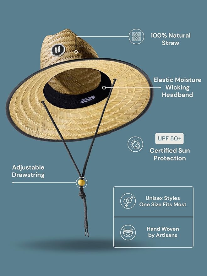 Straw Hat for Men & Women | Lifeguard Hat, Beach Hat & Sun Hat | UPF 50+ Wide Brim for Sun Protection | One Size | Hemlock