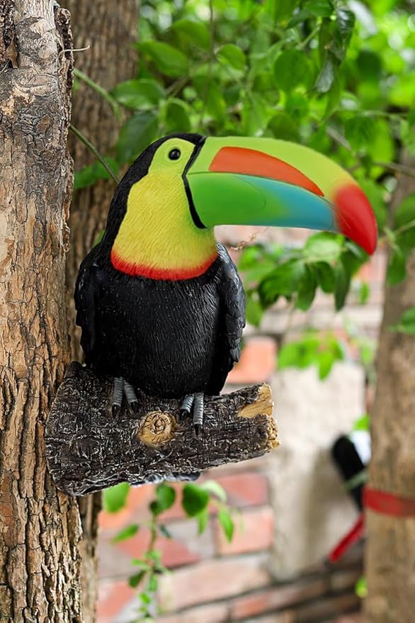 Toucan Tree Hugger Tree Decor Hanging Garden Statue 11.4 Inches High Multicolor Resin Tropical Animal Lawn Exotic Bird Sculpture Tree Decoration for Lawn Porch Yard Patio (Style3)