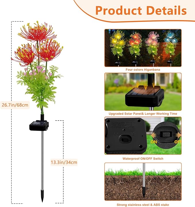 TEDOF Solar Garden Lights Outdoor, 4 Pack Solar Flower Lights for Outside, Upgraded Durable Solar Panel, Solar Lights Outdoor for Garden Decoration,Patio Yard Decor and Gift for Mother
