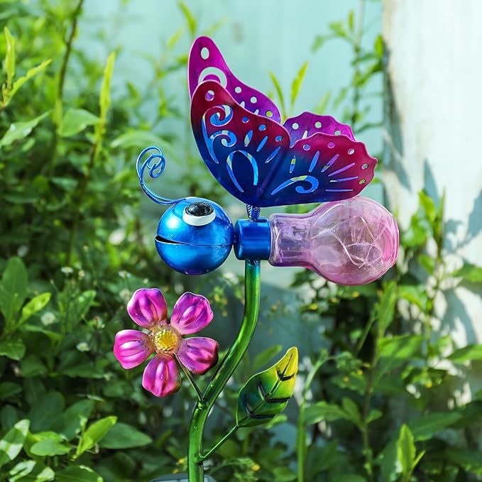 VCUTEKA Solar Garden Lights Metal Flower Decor Colorful Solar Pathway Light with LED Cracked Crystal Ball Outdoor Decorative Stake for Patio Yard Lawn Garden Decor (Purple)