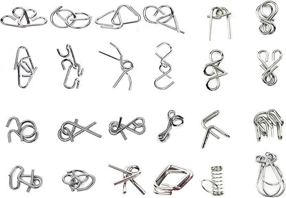 Ahyuan Metal Wire Puzzles Set of 32 with Pouch Large Thick IQ Test Mind Games Toys IQ Toys Brain Teaser Puzzles Metals Wire Puzzle Magic Trick Toy Metal IQ Puzzle Party Favors for Kids Adults (Silver)
