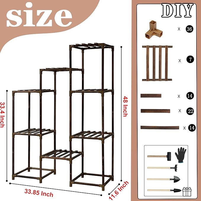 HOMKIRT Plant Stand for Indoor Outdoor, 10 Tier Tall Plant Shelf Large Plant Rack Table Holder Flower Stand for Multiple Pots for Patio Porch Living Room Balcony Corner Garden Office Boho Decor