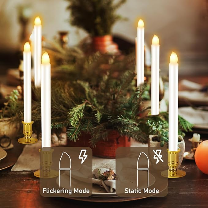 2 Pack Christmas Window Candles with Remote Timer, Flickering Flameless Candles with Candle Holders Suction Cups for Christmas Party Decorations, Gold