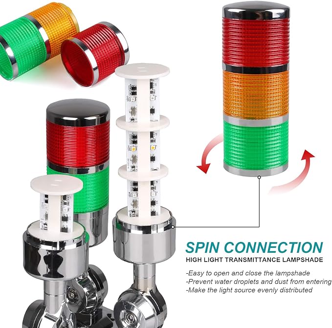 110V to 220V LED Stack Tower Lights, Industrial Warning Lights, Andon Lights, Column Signal Tower Indicator Lamp Beacon, Continuous/Flashing Light Switchable, 2 Layer (Without Buzzer)