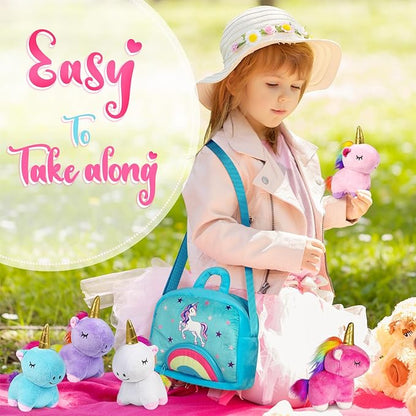 Toys for 2 3 4 5 6 7 8 Years Old Girls- Plush Stuffed Animal with 5 Unicorn Babies in Plush Bag Toy, Soft Plush Toys Set, Christmas Birthday Gifts for Over 18 Months Girls Boys Baby, Toddler, Kids