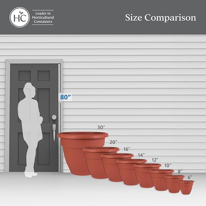 The HC Companies Caribbean Planter Pot - Outdoor & Indoor Plant Pot with Drainage Hole & Plug - Rolled Rim Plastic Pots for Plants & Flowers - Decorative Plant Pot (6" Pink Rose, Pack of 4)