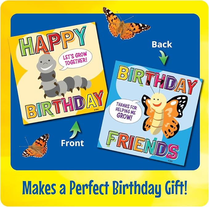 Insect Lore Butterfly Garden with Giant Birthday Card | 5 Live Baby Caterpillars | STEM Journal, Habitat, Chrys-A-Lid, Feeder | Raise and Release Painted Lady Butterflies