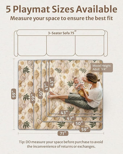 Blissful Diary Baby Play Mat, 59x59 Thick and Larger Soft Cushioned Foam Mat for Floor, Non-Slip Washable Playmat for Toddlers, Earth Tones Design