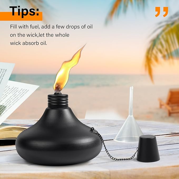 Upgraded Tabletop Torches Set of 2, 24oz Citronella Candles for Outdoor, Metal Table Top Torches for Outside, Refillable Torch Lanterns for Patio, Yard, Deck, Garden, Party