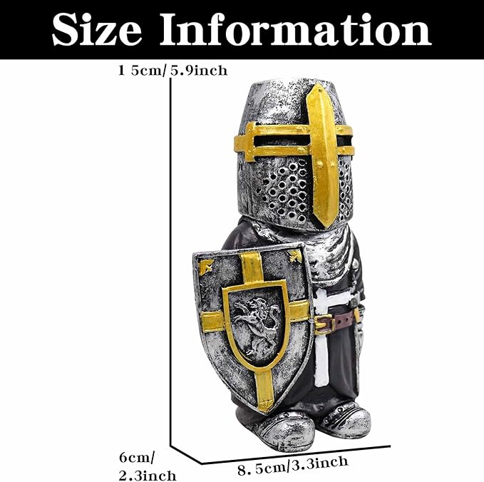 nezababy Knight Gnomes Guard Garden Statue Decoration Medieval Wee Crusader Battle Swordsman Fighting Outdoor Figurines Lawn Decor Resin (F)