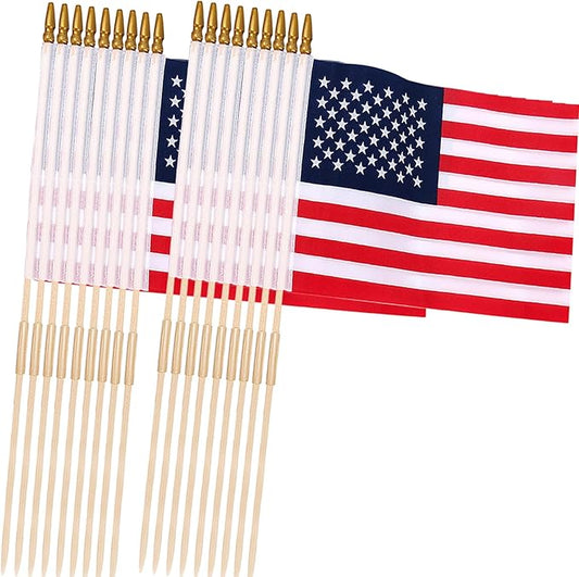 24 Pcs 12x18 Inch American Flags on Stick, American Flags, USA Stick Flag with Handheld and Grounded Multi-Purpose Flagpole, Design for Memorial Day, 4th of July, Veterans Day, Outside decorations