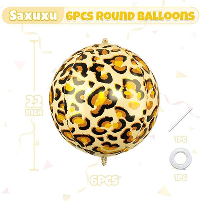 Leopard & Cheetah Print Foil Balloons, 6Pcs Large Metallic Leopard print Round Balloons, 22 Inch Big Round Foil Balloon for Camo Animal Jungle Adventure Birthday Party Baby Shower Wedding Decorations