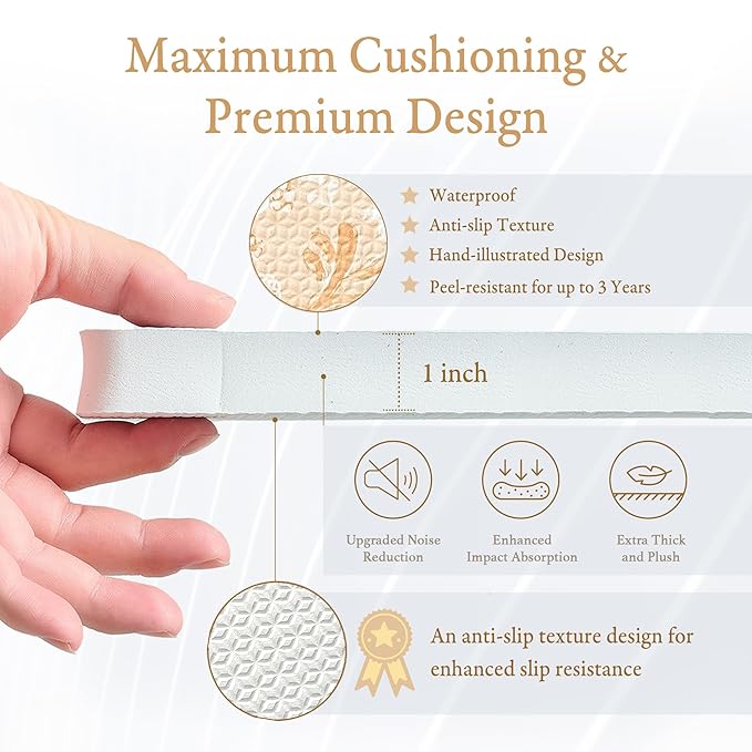 PopsyKosy Super 1 Inch Thick Premium Quality Exercise & Baby Foam Play Mats - Expandable & Large Non-Toxic Odorless Floor Mat - 6 Tiles Spacious 6x4ft - Peel-Resistant - Light Apricot