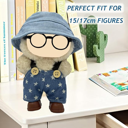 17cm Doll Clothes, Outfits Set for 17cm Doll, 4 Piece Set Glasses Hat Shoes Overalls, Stylish Adorable Dolls Clothes Accessories (No Doll)