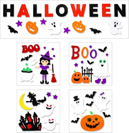 5 Pcs Halloween Window Clings Gel Stickers, Reusable Ghost Pumpkin Bat Witch Decals for Windows, Glass, Mirrors, Refrigerator, Halloween Party Decorations (Boo)