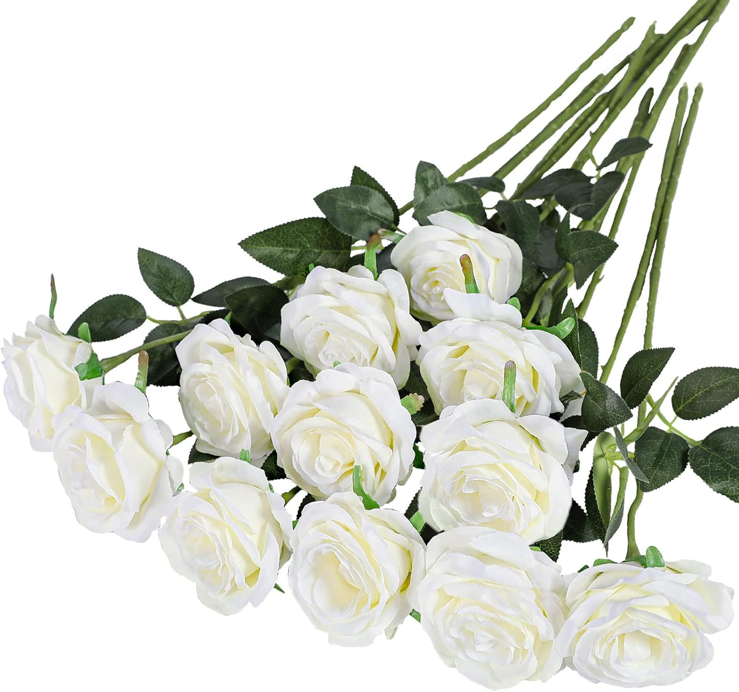 Hawesome 12PCS Artificial Silk Flowers Realistic Roses Bouquet Long Stem for Home Wedding Decoration Party (12PCS-Cream White 1)