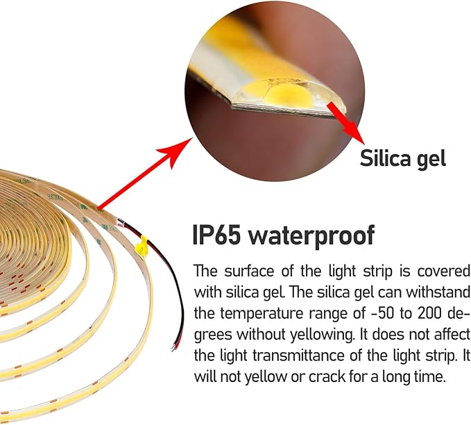 15M/49.2ft 24V COB LED Strip Light Waterproof IP65 Warm White 3000K Uniform Glow 5760LEDs CRI 93+ Flexible LED Tape Lights for DIY Cabinet Bedroom Kitchen Home Decor(No Power Supply)