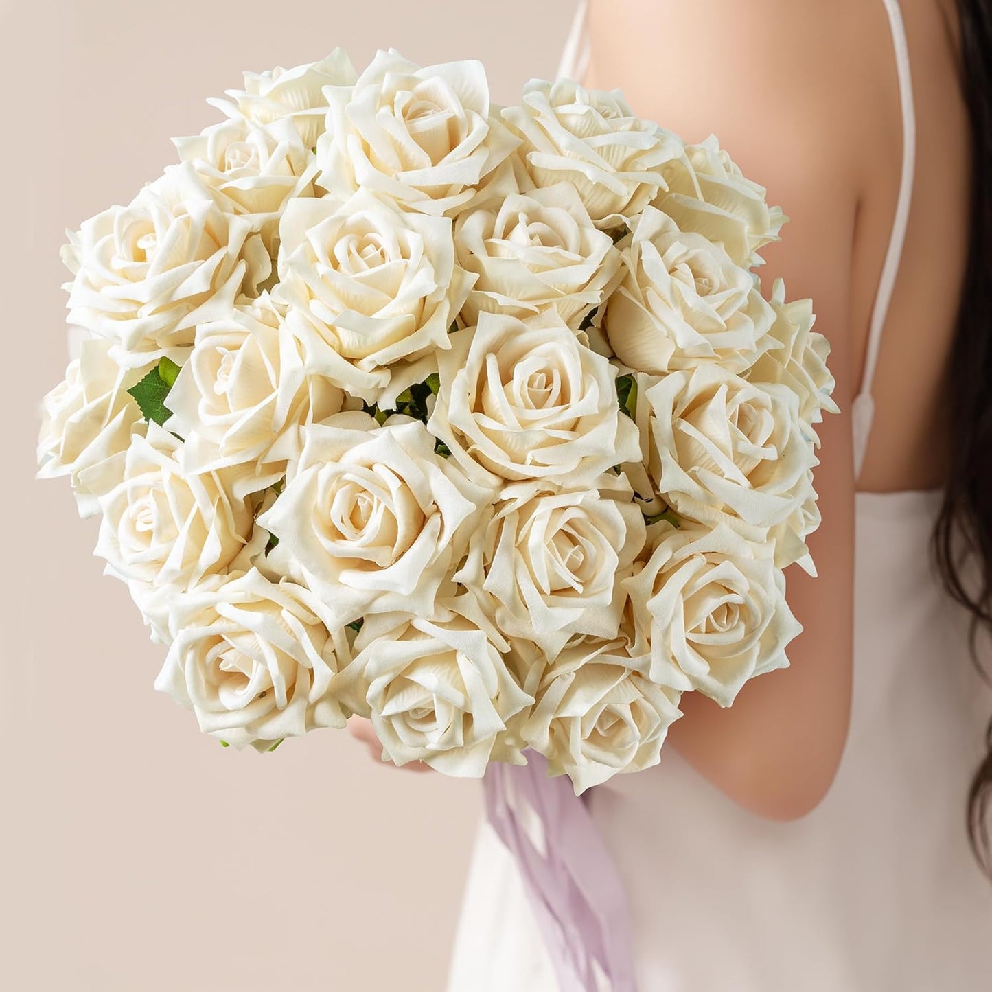 Fake Roses Faux Flowers 24PCS Silk Roses Artificial Roses with Stems Realistic Artificial Flowers Suitable for Indoor Home Decoration DIY Bouquet Wedding Decor Party Decor 16.5In (White)