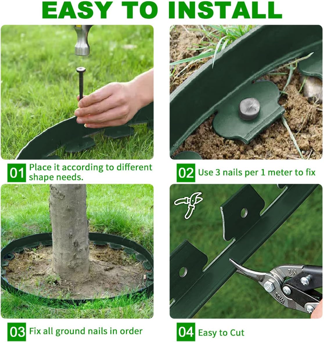 Landscape Edging,33FT Garden Edging Borders [Extra Tall 4IN High] Flexible Lawn Edging Kit with 30pcs Stakes,Mini Plastic Fence for Yard Flowerbeds,Grass-Green